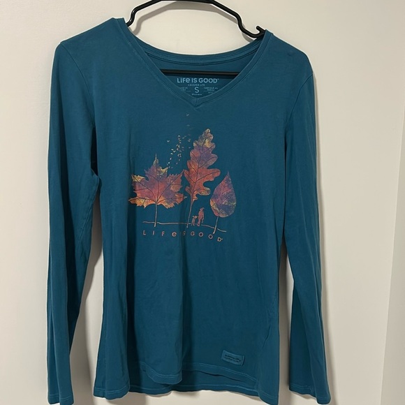 Life is Good Fall Leaves Dog Crusher Lite Long Sleeve T-Shirt Size Small - Picture 1 of 4